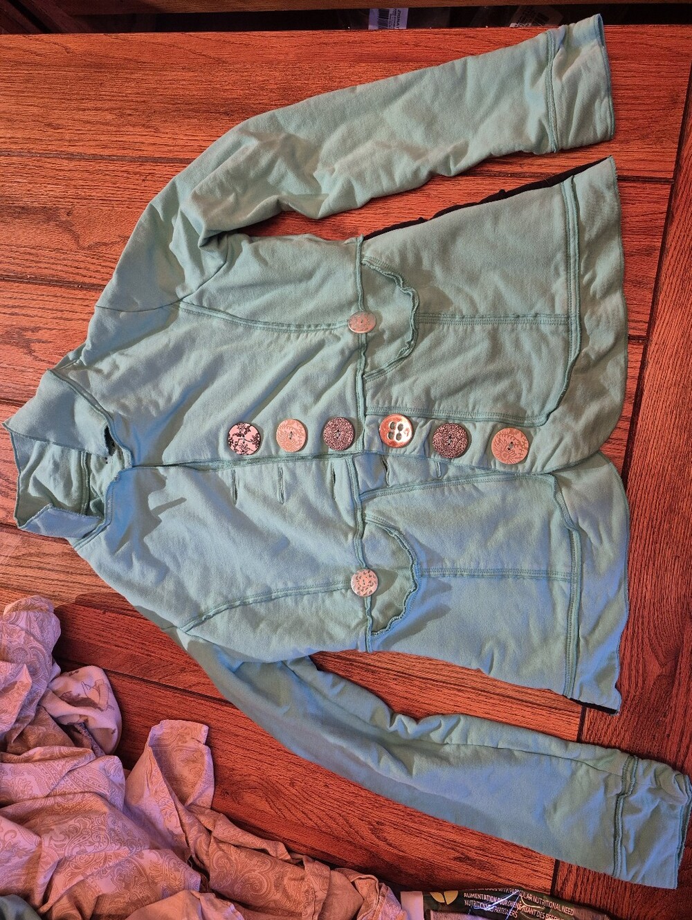 Light Neon Buddha Jacket Fancy Buttons Teal